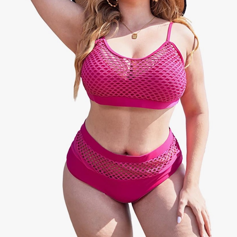 Hot pink, mesh bikini.  Plus size.  Brand new- never worn!